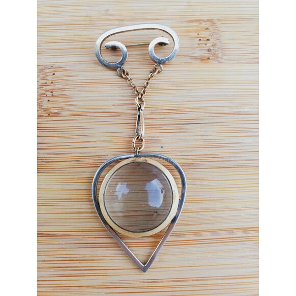 Vintage Sterling Silver Magnifying Glass Pendant Brooch Loop Pin 925 - Picture 1 of 5